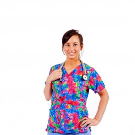 Colorful Floral Women’s Scrub Top
